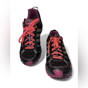 Adidas Adiprene trail running shoe in black with pink, gray and purple accents